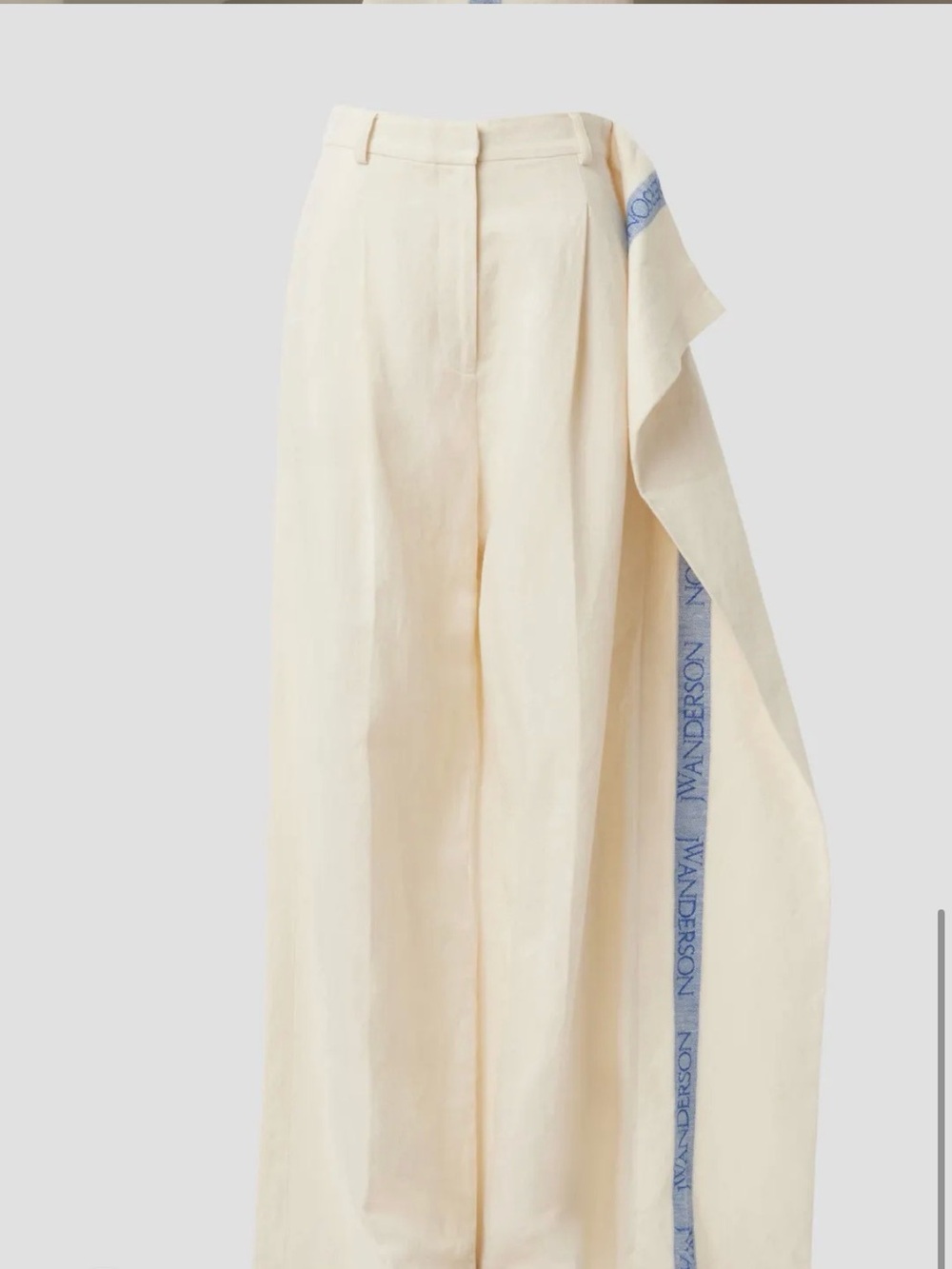 JW ANDERSON Cream Wide-Leg Trousers with Branded Blue Side Ribbon